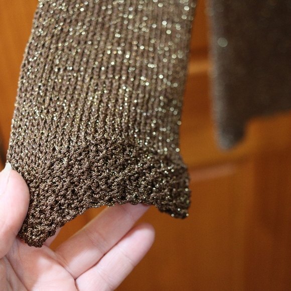 Marilena Brown Gold Sparkly Chunky Toggle Knit Cardigan Sweater Medium - Picture 5 of 11